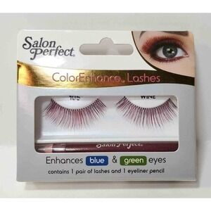 Salon Perfect Color Enhance Strip Lashes Wine‎ w/ Liner Enhances Green Blue